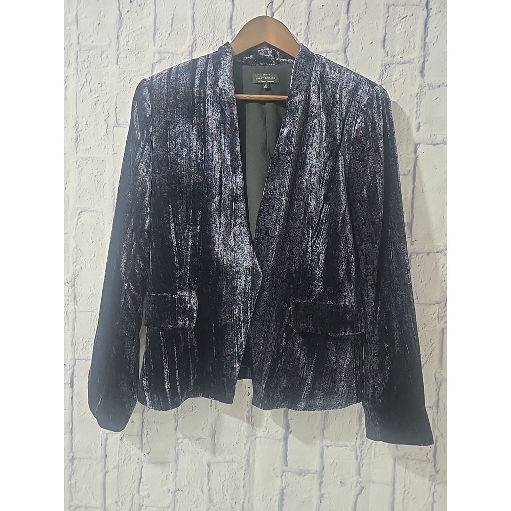 Lucky Brand Women Purple Floral Burnout Crushed Velvet Blazer Jacket Medium